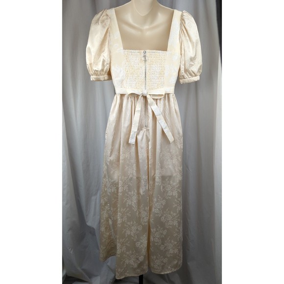 For Love & Lemons Cream Square Neck Wedding Dress Puff Sleeve Brocade Cottage XS - Picture 3 of 8